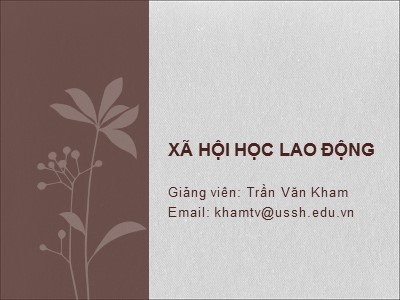 Bài giảng Xã hội học lao động - Trần Văm Kham