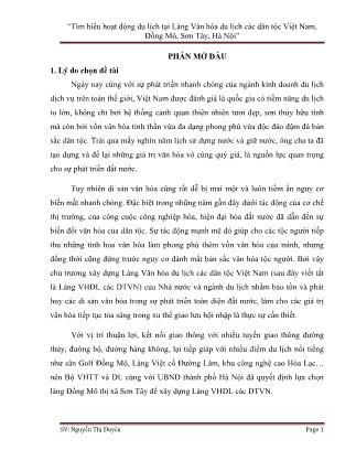 Khóa luận Tìm hiểu hoạt động du lịch tại Làng Văn hóa du lịch các dân tộc Việt Nam, Đồng Mô, Sơn Tây, Hà Nội