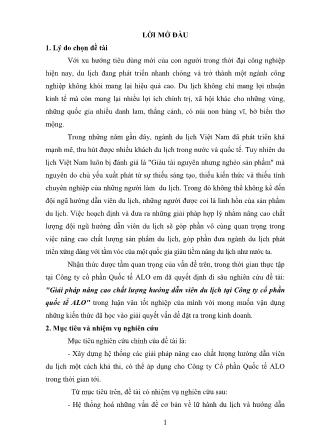 Luận văn Giải pháp nâng cao chất lượng hướng dẫn viên du lịch tại Công ty cổ phần quốc tế ALO
