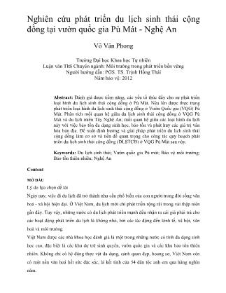 Luận văn Nghiên cứu phát triển du lịch sinh thái cộng đồng tại vườn quốc gia Pù Mát - Nghệ An