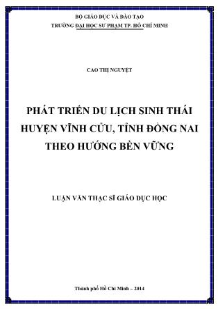 Luận văn Phát triển du lịch sinh thái huyện Vĩnh Cửu, tỉnh Đồng Nai theo hướng bền vững