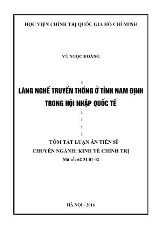 Tóm tắt luận án Làng nghề truyền thống ở tỉnh Nam Định trong hội nhập quốc tế