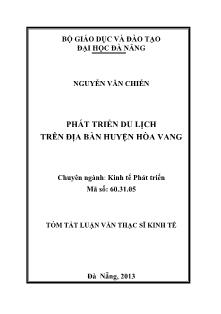 Tóm tắt luận văn Phát triển du lịch trên địa bàn huyện Hòa Vang