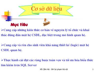 Bài giảng Cơ sở dữ liệu - Hồ Cẩm Hà