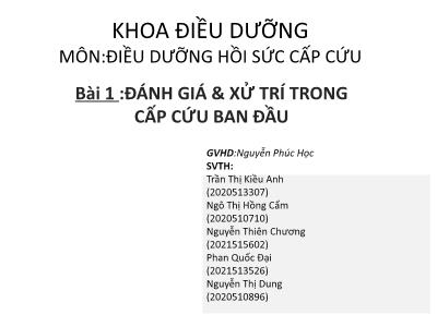 Bài giảng Đánh giá và xử lí trong cấp cứu ban đầu - Nguyễn Phúc Học