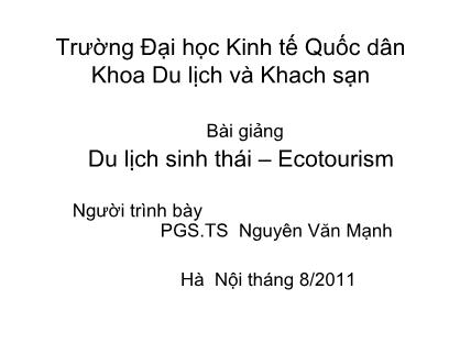 Bài giảng Du lịch sinh thái - Nguyễn Văn Mạnh