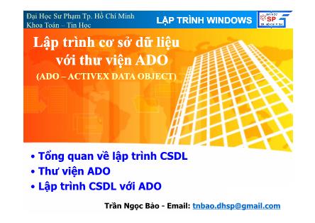 Bài giảng Lập trình Windows - Lập trình cơ sở dữ liệu với thư viện ADO