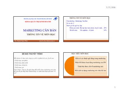 Bài giảng Marketing căn bản - Chương 1: Khái quát về marketing - Huỳnh Hạnh Phúc