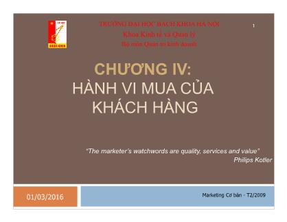 Bài giảng Marketing căn bản - Chương IV: Hành vi mua của khách hàng