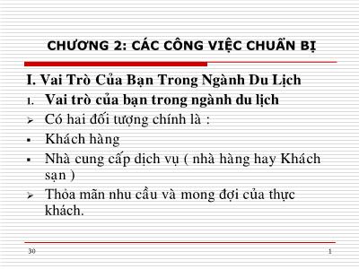 Bài giảng Quản trị nhà hàng - Chương 2: Các công việc chuẩn bị