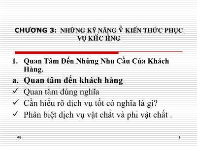 Bài giảng Quản trị nhà hàng - Chương 3: Những kỹ năng về kiến thức phục vụ khách hàng