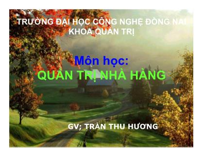 Bài giảng Quản trị nhà hàng - Trần Thu Hương