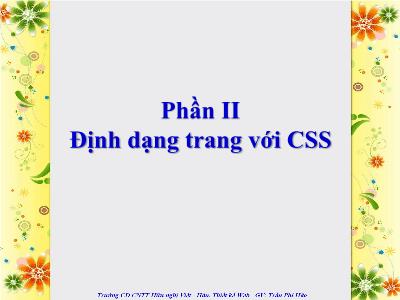 Bài giảng Thiết kế web - Định dạng trang với CSS