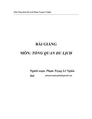 Bài giảng Tổng quan du lịch - Phạm Lê Trọng Nghĩa