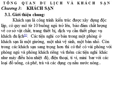 Bài giảng Tổng quan du lịch và khách sạn - Chương 3: Khách sạn