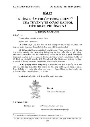 Bài giảng Y học quân sự - Bài 19: Những cây thuốc trọng điểm của tuyến y tế cơ sở: Đại đội, tiểu đoàn, phường, xã