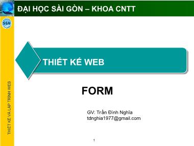 Bàng giảng Thiết kế web - Form - Trần Đình Nghĩa