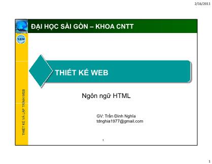 Bàng giảng Thiết kế web - Ngôn ngữ HTML - Trần Đình Nghĩa