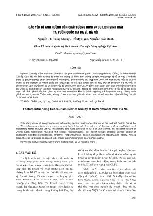 Các yếu tố ảnh hưởng đến chất lượng dịch vụ du lịch sinh thái tại vườn quốc gia Ba Vì, Hà Nội