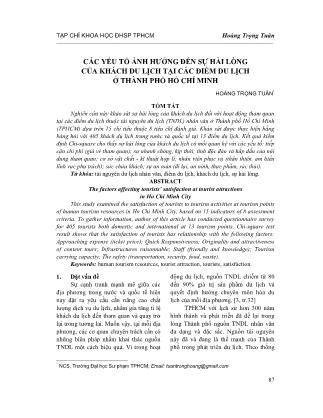 Các yếu tố ảnh hưởng đến sự hài lòng của khách du lịch tại các điểm du lịch ở Thành phố Hồ Chí Minh