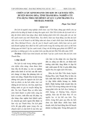 Chiến lược kinh doanh cho khu du lịch Hải Tiến, huyện Hoằng Hóa, tỉnh Thanh Hóa: Nghiên cứu ứng dụng theo mô hình 5 áp lực cạnh tranh của Michael Porter