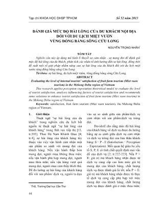 Đánh giá mức độ hài lòng của du khách nội địa đối với du lịch miệt vườn vùng đồng bằng sông Cửu Long