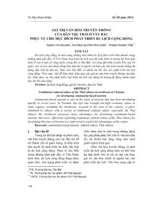 Giá trị văn hóa truyền thống của dân tộc Thái ở Tây bắc phục vụ cho mục đích phát triển du lịch cộng đồng