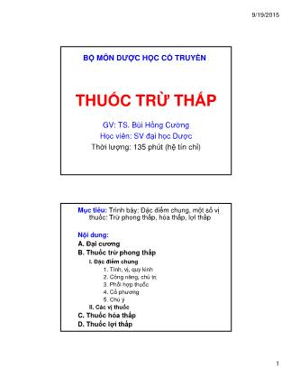 Giáo trình Dược học cổ truyền - Thuốc trừ thấp - Bùi Hồng Cường