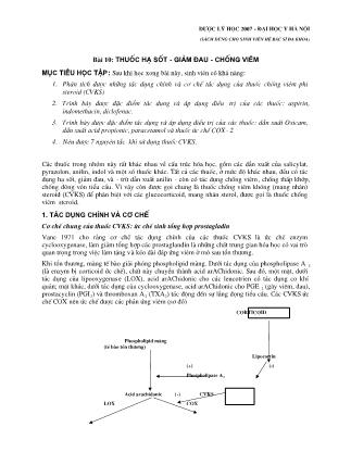 Giáo trình Dược lý học - Bài 10: Thuốc hạ sốt - giảm đau - chống viêm