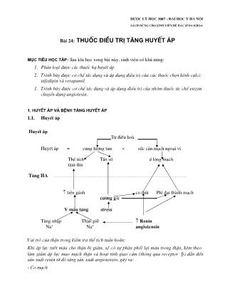 Giáo trình Dược lý học - Bài 24: Thuốc điều trị tăng huyết áp