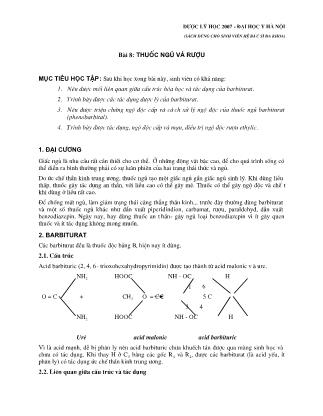 Giáo trình Dược lý học - Bài 8: Thuốc ngủ và rượu