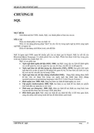 Giáo trình Hệ quản trị cơ sở dữ liệu - Chương II: SQL