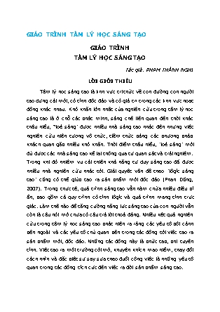 Giáo trình Tâm lý học sáng tạo - Phạm Thành Nghị