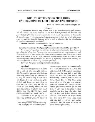 Khai thác tiềm năng phát triển các loại hình du lịch ở huyện đảo Phú Quốc