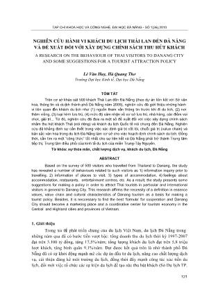 Nghiên cứu hành vi khách du lịch Thái Lan đến Đà Nẵng và đề xuất đối với xây dựng chính sách thu hút khách