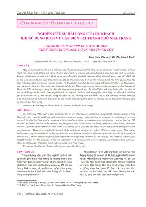 Nghiên cứu sự hài lòng của du khách khi sử dụng dịch vụ lặn biển tại Thành phố Nha Trang