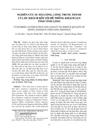 Nghiên cứu sự hài lòng, lòng trung thành của du khách đối với hệ thống khách sạn tỉnh Vĩnh Long