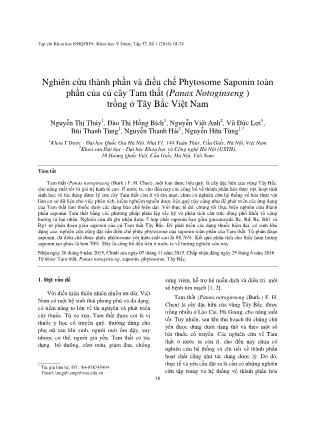 Nghiên cứu thành phần và điều chế Phytosome Saponin toàn phần của củ cây Tam thất (Panax Notoginseng ) trồng ở Tây Bắc Việt Nam