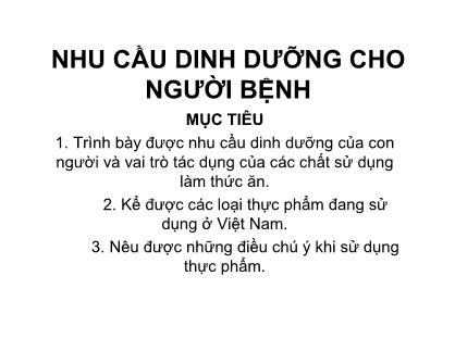 Nhu cầu dinh dưỡng cho người bệnh