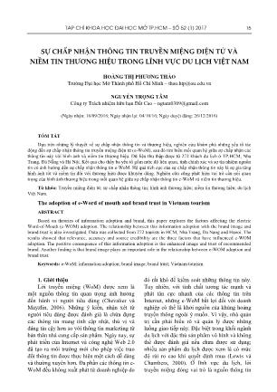 Sự chấp nhận thông tin truyền miệng điện tử và niềm tin thương hiệu trong lĩnh vực du lịch Việt Nam