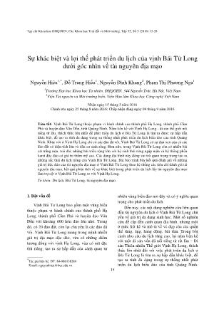 Sự khác biệt và lợi thế phát triển du lịch của vịnh Bái Tử Long dưới góc nhìn về tài nguyên địa mạo