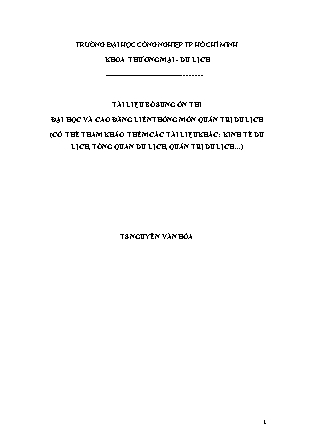 Tài liệu bổ sung ôn thi Đại học và Cao đẳng liên thông môn quản trị du lịch