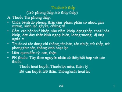 Thuốc trừ thấp (Trừ phong thấp, trừ thủy thấp)