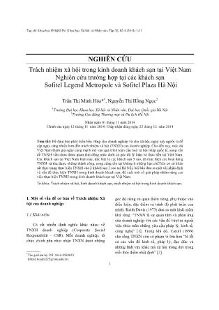 Trách nhiệm xã hội trong kinh doanh khách sạn tại Việt Nam - Nghiên cứu trường hợp tại các khách sạn Sofitel Legend Metropole và Sofitel Plaza Hà Nội