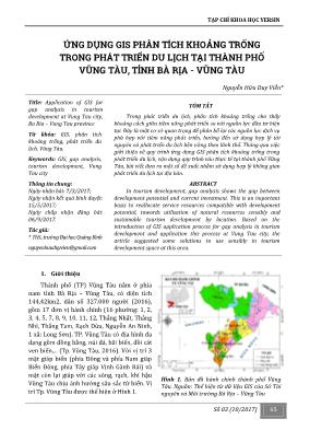 Ứng dụng Gis phân tích khoảng trống trong phát triển du lịch tại Thành phố Vũng Tàu, tỉnh Bà Rịa - Vũng tàu