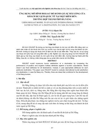Ứng dụng mô hình HOLSAT để đánh giá sự hài lòng của khách du lịch quốc tế tại một điểm đến: Trường hợp Thành phố Đà Nẵng