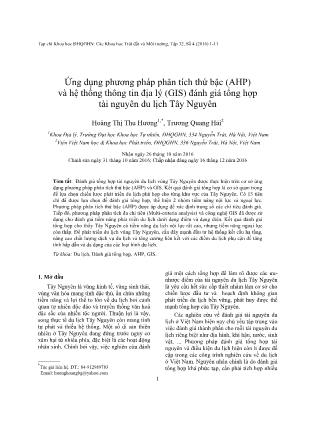 Ứng dụng phương pháp phân tích thứ bậc (AHP) và hệ thống thông tin địa lý (GIS) đánh giá tổng hợp tài nguyên du lịch Tây Nguyên