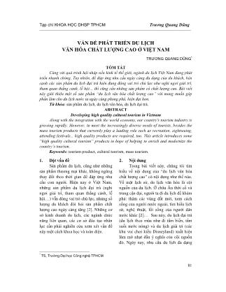 Vấn đề phát triển du lịch văn hóa chất lượng cao ở Việt Nam