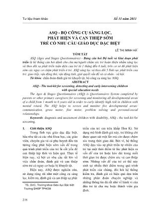 ASQ - Bộ công cụ sàng lọc, phát hiện và can thiệp sớm trẻ có nhu cầu giáo dục đặc biệt