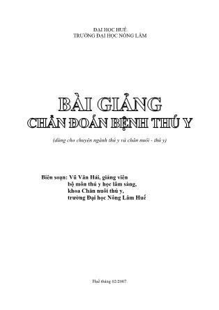 Bài giảng Chuẩn đoán bệnh thú ý - Vũ Văn Hải